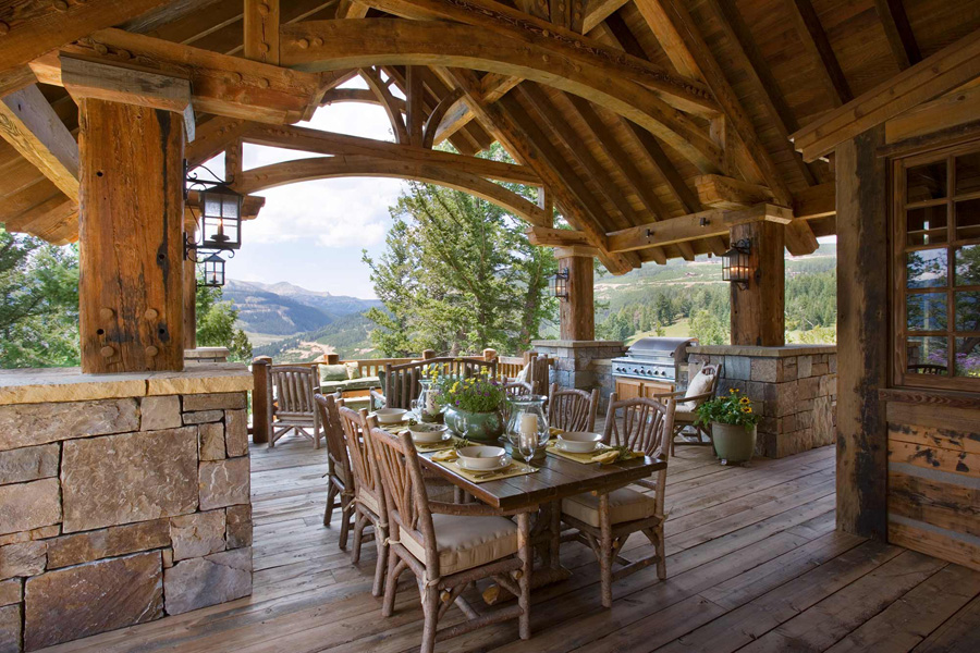 Overhead porch dining area with barbecue