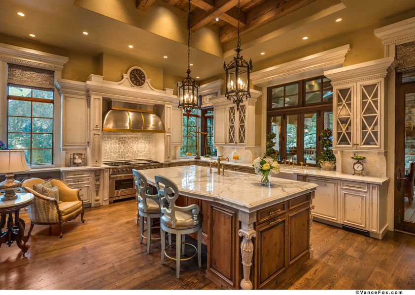 Interior kitchen with marble island