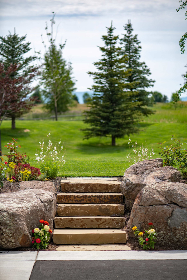 Backyard landscape stone steps