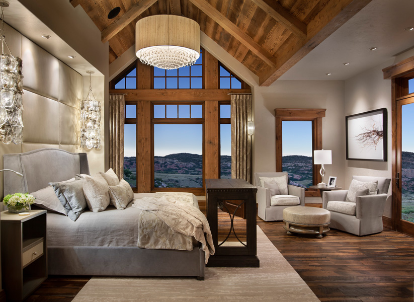 interior master bed room overlooking mountains